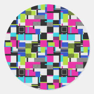 Redondo Adesivo de Vinil Estético Neon Glitch Art