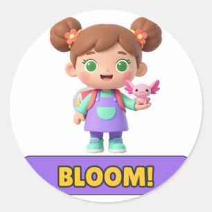 Redondo Adesivo de Vinil Recortado Bloom Girl Flower Buns
