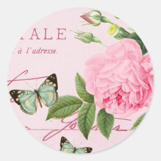 Redondo Adesivo de vintagem floral com rosa rosa