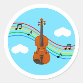 Redondo Adesivo de Violino Céu Arco-íris Música Crianças