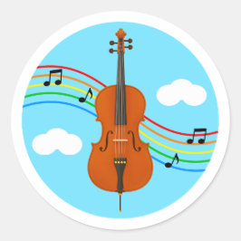Redondo Adesivo de Violoncelo Céu Arco-íris Música Criança