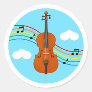 Redondo Adesivo de Violoncelo Céu Arco-íris Música Criança