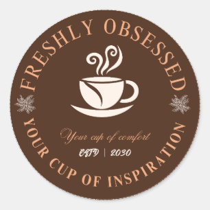 Redondo Adesivo de Xícara de Café Frescamente Obsessivo