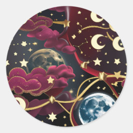 Redondo Adesivo - Design da Lua Celestial Vermelha Mística