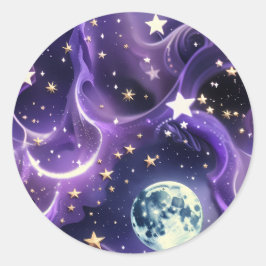 Redondo Adesivo - Design de Fases da Lua Celestial Roxa