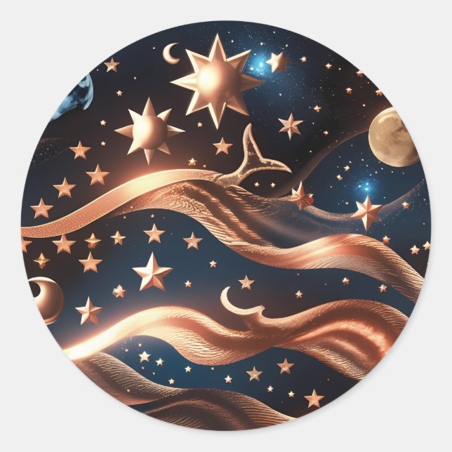 Redondo Adesivo - Design de Lua Celestial em Bronze Luxuos (Frente)