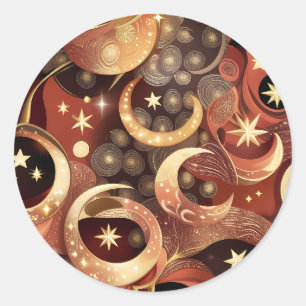 Redondo Adesivo - Design de Lua Celestial em Terracota de