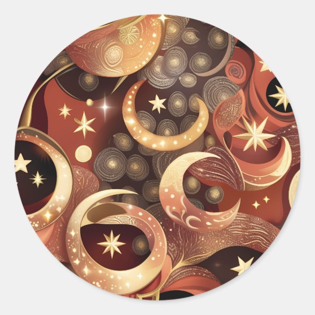 Redondo Adesivo - Design de Lua Celestial em Terracota de  (Frente)