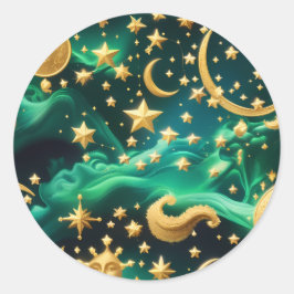 Redondo Adesivo - Design de Lua Celestial Esmeralda Luxuos