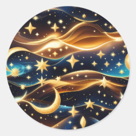Redondo Adesivo - Design Lunar Lua Celestial Ócre Dourado