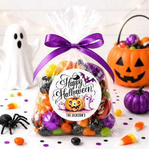 Redondo Adesivo Divertido de Halloween com Abóbora, Fantas