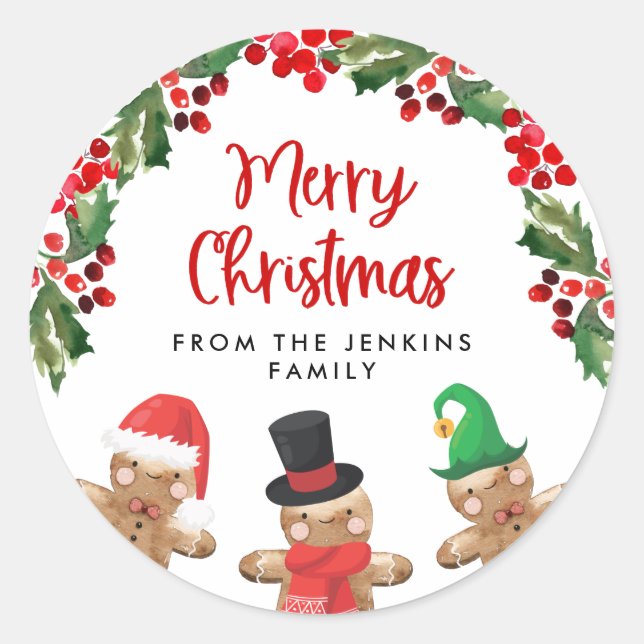 Redondo Adesivo Divertido de Natal com Azevinho (Frente)