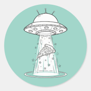 Redondo Adesivo Divertido de UFOs Roubando Pizza - Present