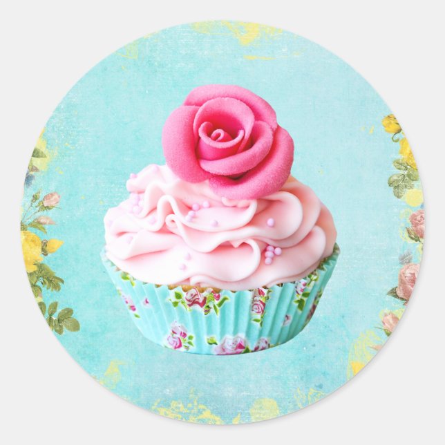 Redondo adesivo do cupcake rosa (Frente)