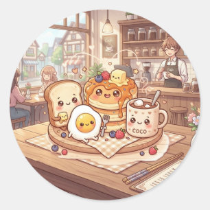 Redondo Adesivo do Cute Breakfast Cafe