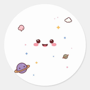 Redondo Adesivo do Espaço Feliz Kawaii Fofo