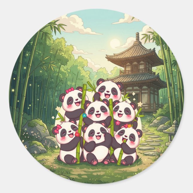 Redondo Adesivo do Jardim de Bambu do Panda Fofo (Frente)