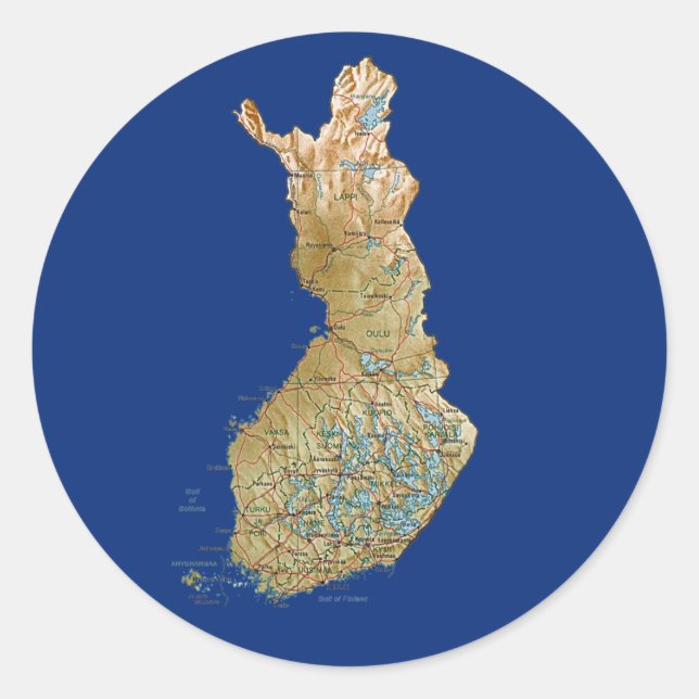 Redondo Adesivo do Mapa da Finlândia (Frente)