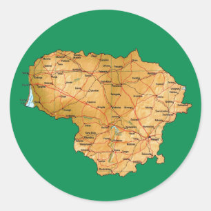 Redondo Adesivo do mapa da Lituânia