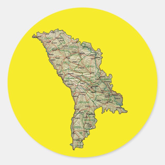 Redondo Adesivo do Mapa da Moldávia (Frente)