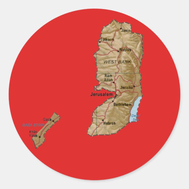 Redondo Adesivo do Mapa da Palestina (Frente)