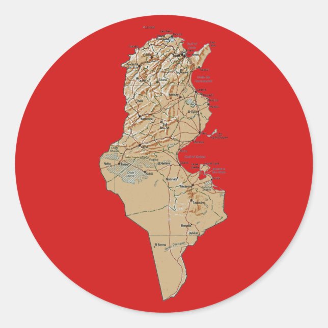 Redondo Adesivo do Mapa da Tunísia (Frente)
