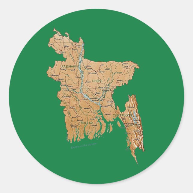 Redondo Adesivo do Mapa de Bangladesh (Frente)