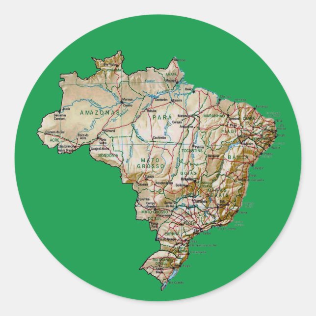Redondo Adesivo do Mapa do Brasil (Frente)