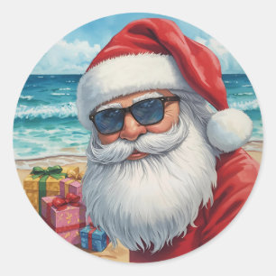 Redondo Adesivo do Papai Noel na Praia - Vibrações de Féri