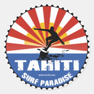 Redondo adesivo do paraíso de surfe de tahiti