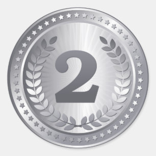 Redondo Adesivo do segundo de medalhas de prata