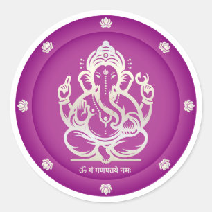 Redondo Adesivo do Senhor Ganesha Roxo Real Luxo Dourado