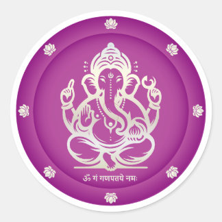 Redondo Adesivo do Senhor Ganesha Roxo Real Luxo Dourado