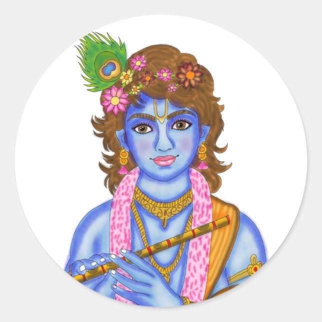 Redondo Adesivo do Senhor Krishna (Frente)