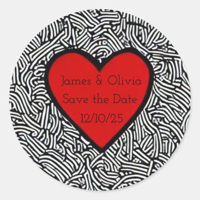 Redondo Adesivo doodle heart save the date (Frente)