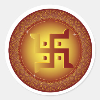 Redondo Adesivo Dourado Hindu Swastik Diwali