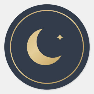 Redondo Adesivo Dourado Lua Crescente Ramadan Eid Azul Mar