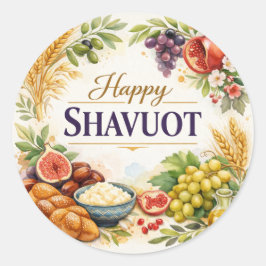 Redondo Adesivo e Cartão Postal Feliz Shavuot