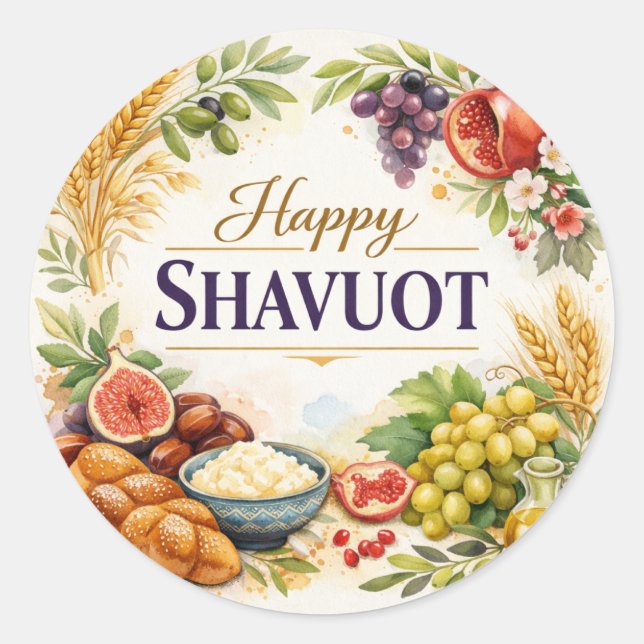 Redondo Adesivo e Cartão Postal Feliz Shavuot (Frente)