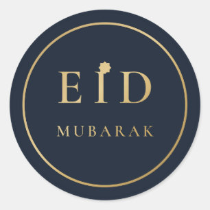 Redondo Adesivo Elegante Azul Marinho e Dourado Eid Mubara