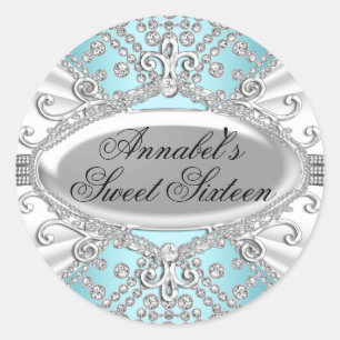 Redondo Adesivo Elegante de Diamante Azul Sweet 16