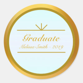 Redondo Adesivo Elegante de Graduado Dourado e Turquesa