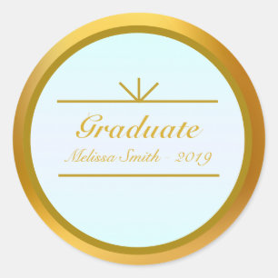 Redondo Adesivo Elegante de Graduado Dourado e Turquesa