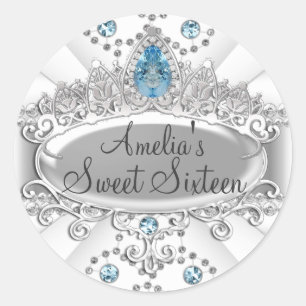 Redondo Adesivo Elegante Tiara de Joia Azul Sweet Sixteen