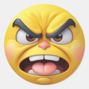 Redondo Adesivo Emoji 2 Amarelo com raiva 3D