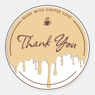 Redondo Adesivo Feito Com Amor de Café Obrigado