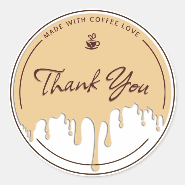 Redondo Adesivo Feito Com Amor de Café Obrigado (Frente)
