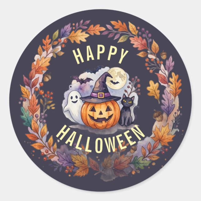Redondo Adesivo Feliz Halloween (Frente)