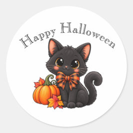 Redondo Adesivo Feliz Halloween Gatinho Preto Fofo