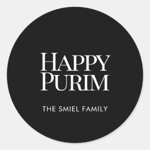 Redondo Adesivo Feliz Purim Nome de Família Clássico